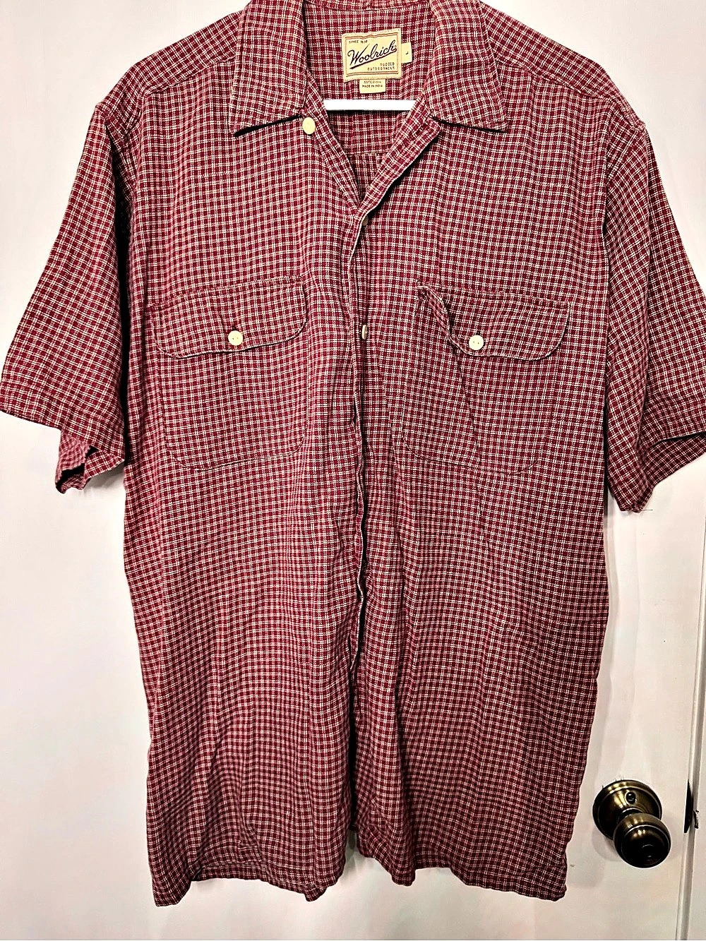 Woolrich Plaid Cotton Shirt in Red & White Size Large Like New
